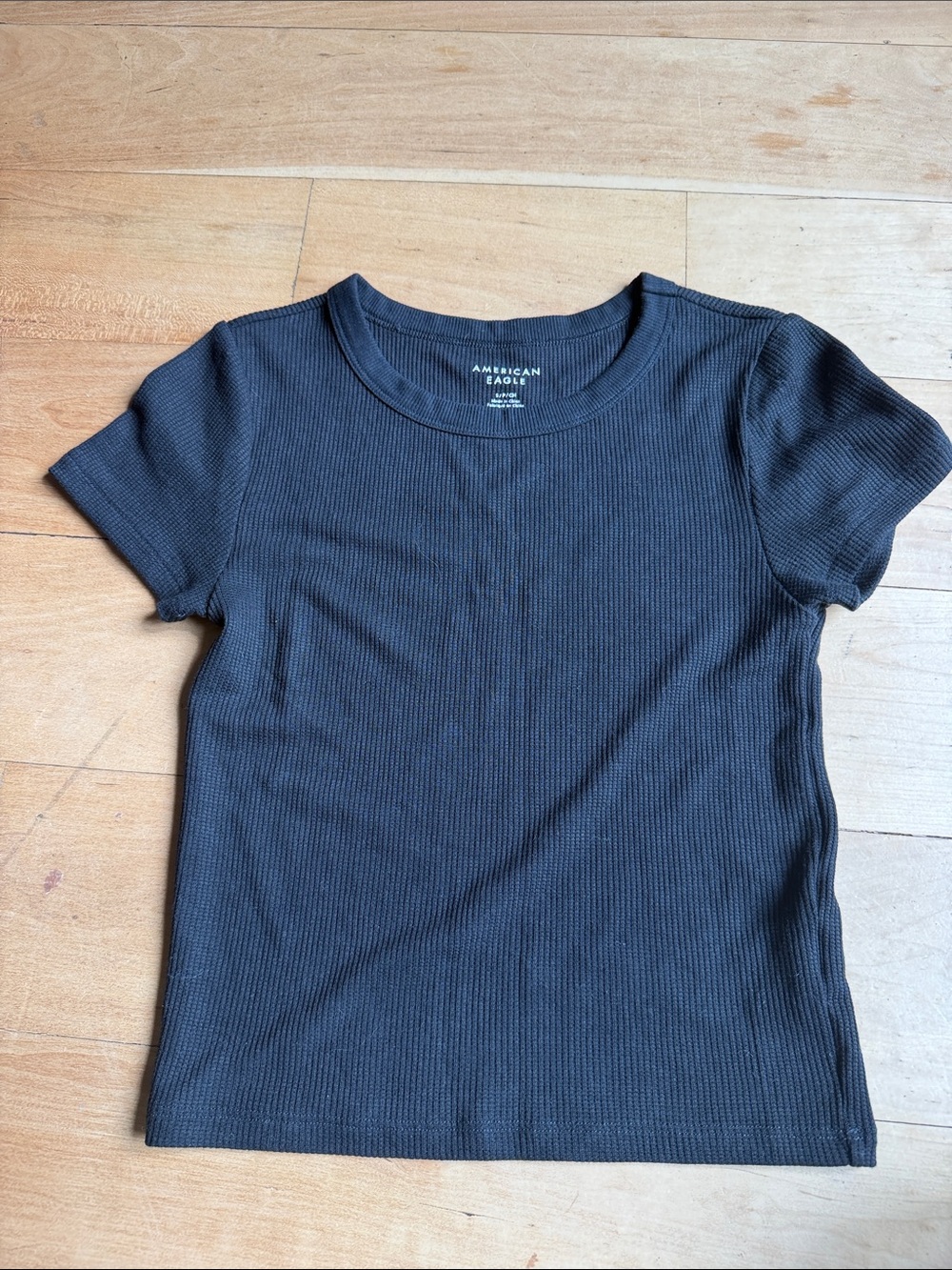 American Eagle Outfitters Black Ribbed Short Sleeve Tee